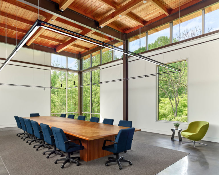 modern office building conference room with large windows