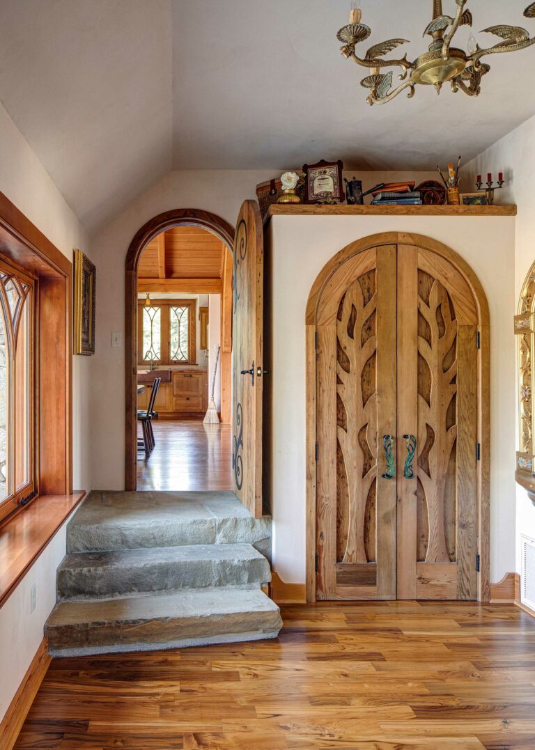 hobbit house bedroom with custom closet doors