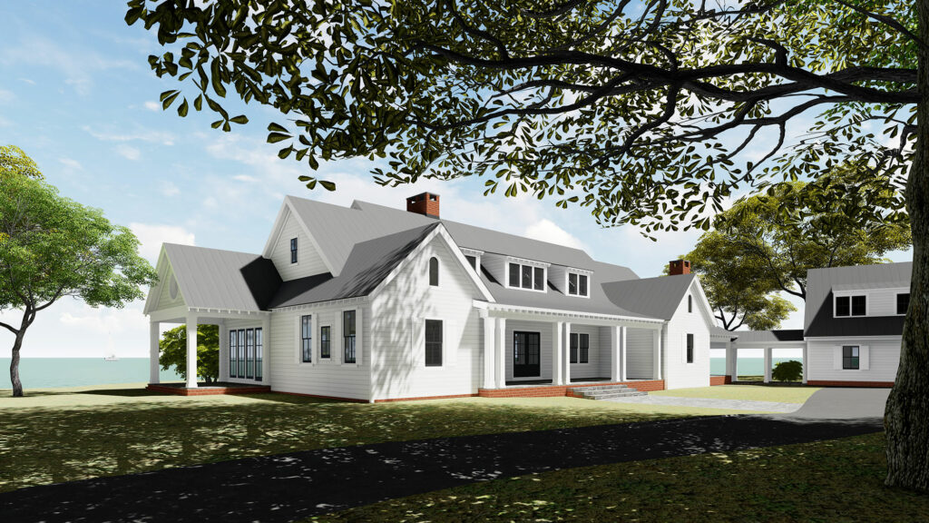 Three-dimensional rendered digital model of a new home design ready for the builder to begin construction.