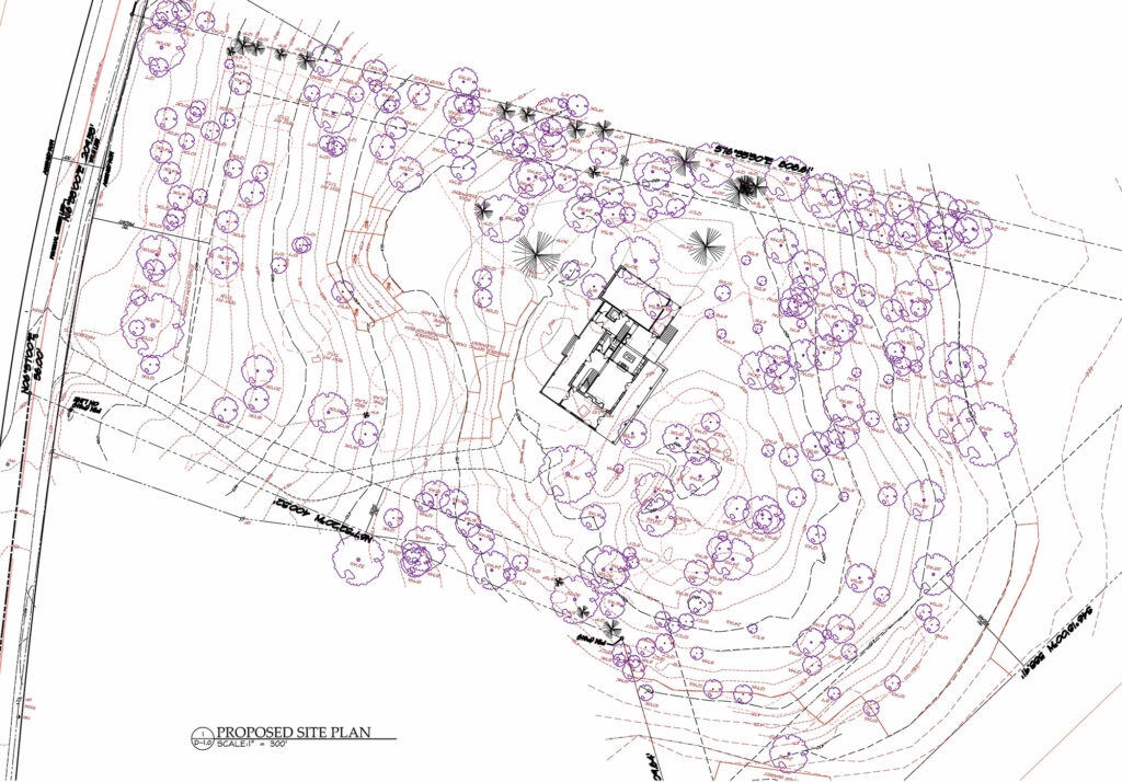 Computer-aided Site Plan drawing of the same residential house project shown above.