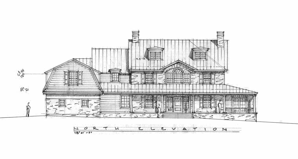 Hand-drafted Exterior Elevation style drawing for a builder.