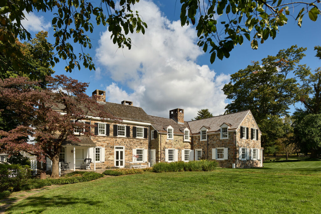 rear elevation of the historic Dower House in West Chester Pennsylvania showing the new addition at right