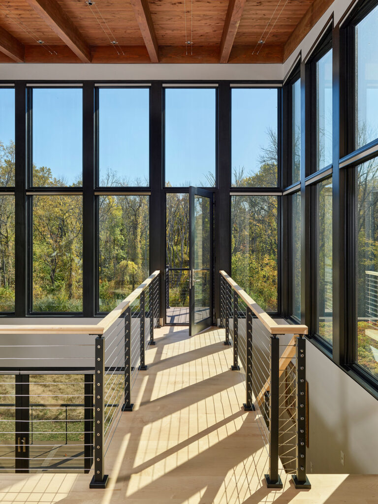 balcony on second level of modern home