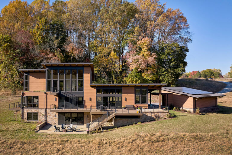 modern home design elevation showing decks, terraces and porches