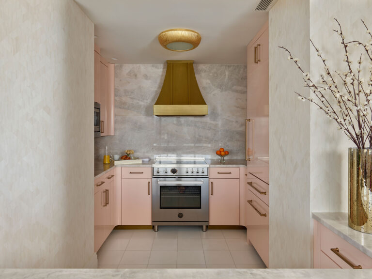 Small elegant pink kitchen in Rittenhouse Square condominium renovation